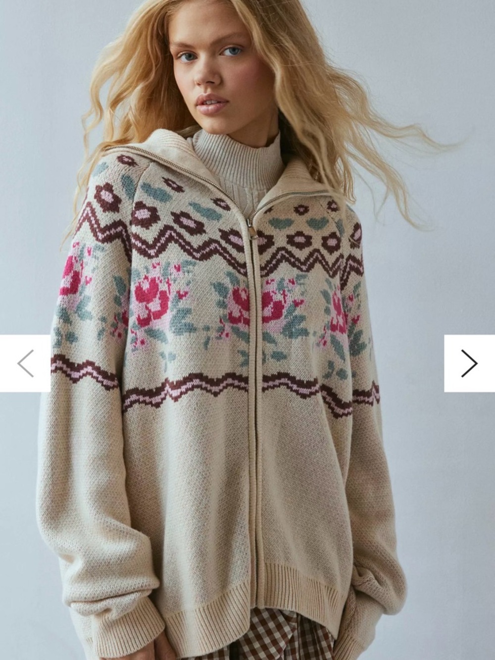 For Love & Lemons Cream For Ski Lodge Zip-Up Sweater